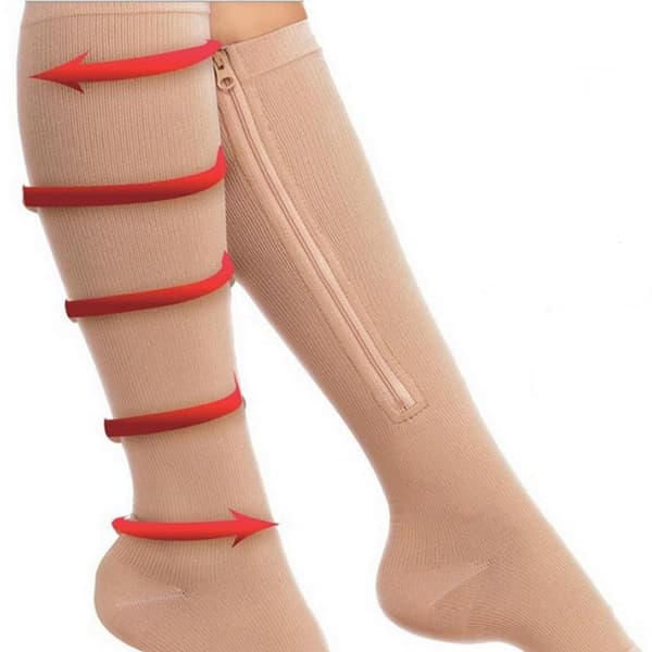 INF Kompressiosukat vetoketjulla ja avoimella kärjellä nylon/spandex beigeä kokoa S/M 1 pari