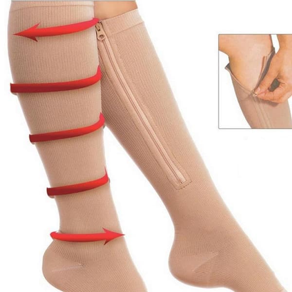 INF Kompressiosukat vetoketjulla ja avoimella kärjellä nylon/spandex beigeä kokoa S/M 1 pari