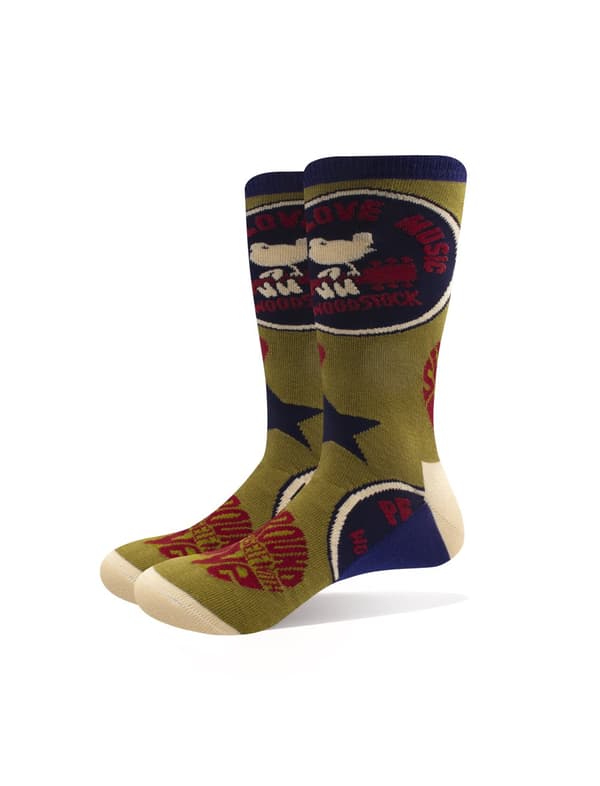 Woodstock Ankle Socks Peace Love Music Logo Official Unisex Green (UK SIZE 7-11) UK Size 7-11
