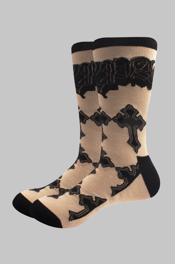 Tupac Ankle Socks Crosses Logo Official Unisex Sand (UK SIZE 7 - 11) UK Size 7-11