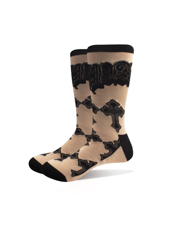 Tupac Ankle Socks Crosses Logo Official Unisex Sand (UK SIZE 7 - 11) UK Size 7-11