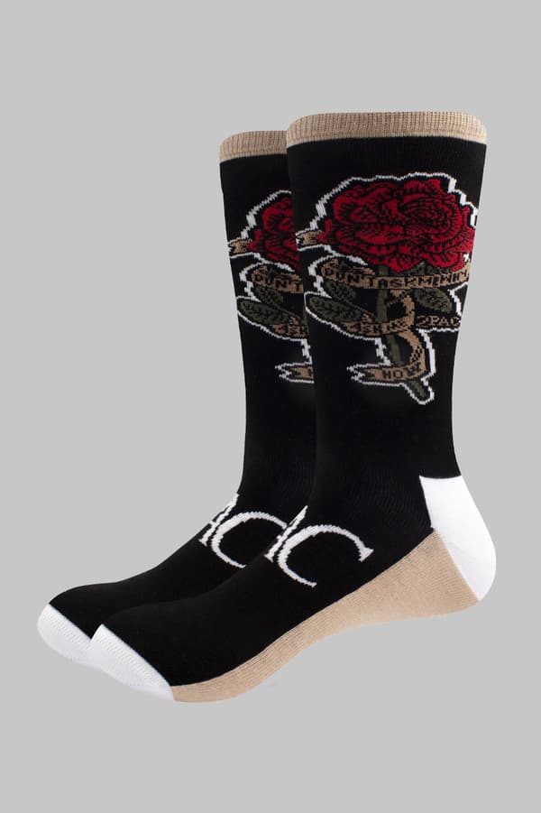 Tupac Ankle Socks Rose Logo Official Unisex Black (UK SIZE 7 - 11) UK Size 7-11