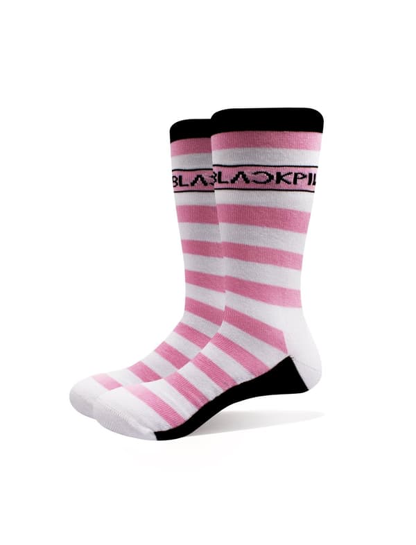 BlackPink Ankle Socks Stripes and Logo Official White (UK SIZE 7 - 11) UK Size 7-11