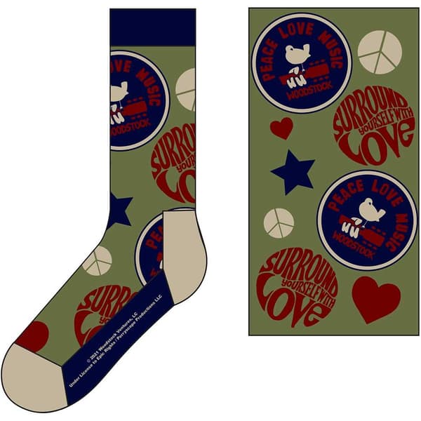 Woodstock Unisex Ankle Socks: Peace - Love - Music (UK Size 7 - 11)