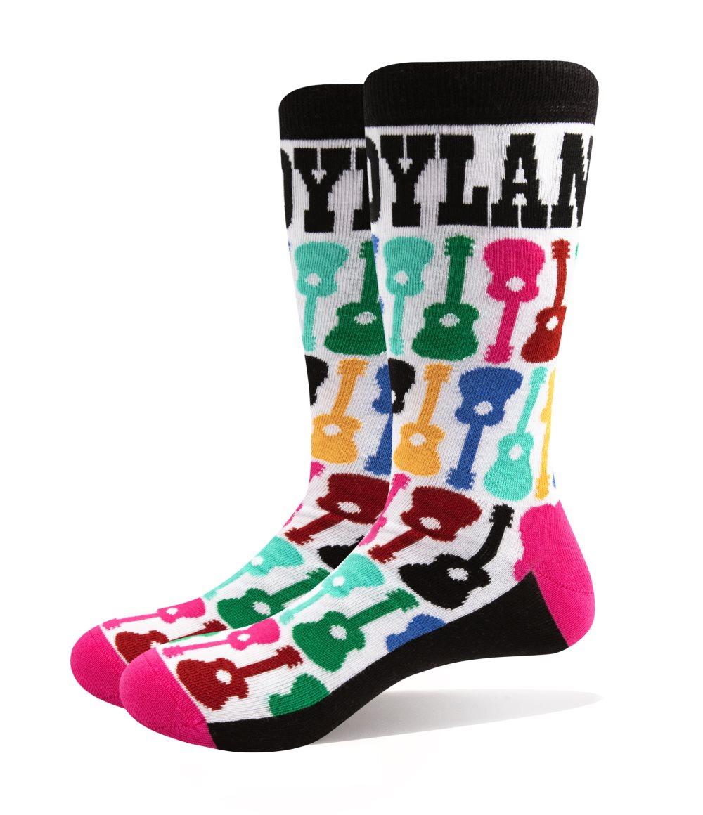 Bob Dylan Socks Guitar Pattern Logo Official Mens White (UK SIZE 7-11) UK Size 7-11