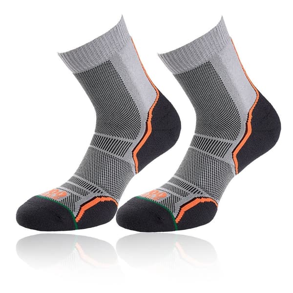 1000 Mile Womens/Ladies Trail Socks (Pack of 2) Grey/Orange/Black 3 UK-5 UK