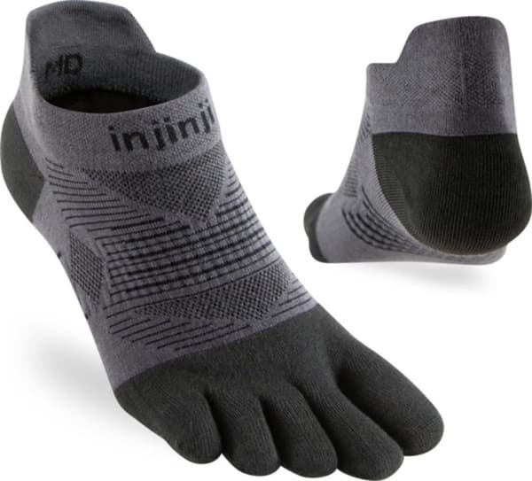 INJINJI RUN LIGHTWEIGHT NO-SHOW Black/Grey, tåstrumpor löpning Large (44.5-47)
