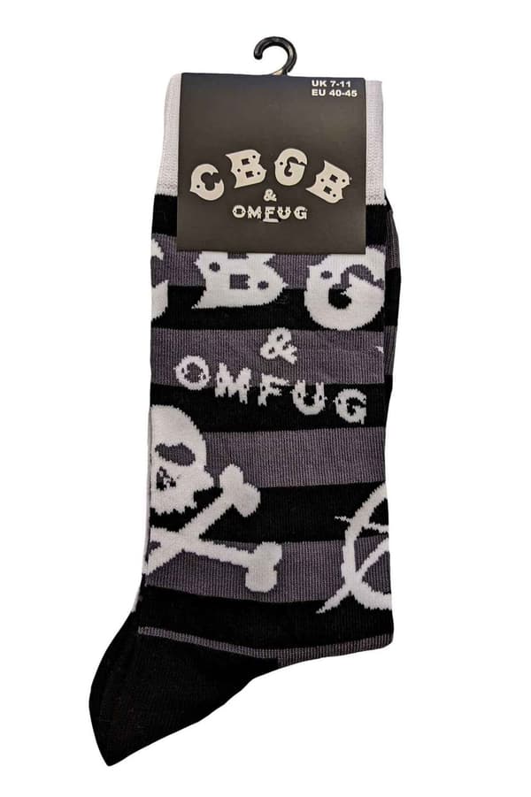 CBGB Socks Omfug Logos Striped Official Unisex Black Ankle (UK SIZE 7 - 11) UK Size 7-11
