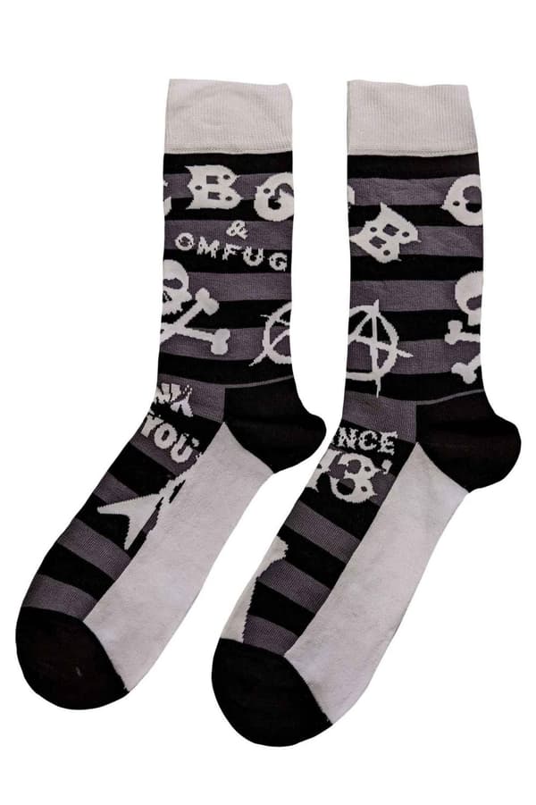 CBGB Socks Omfug Logos Striped Official Unisex Black Ankle (UK SIZE 7 - 11) UK Size 7-11