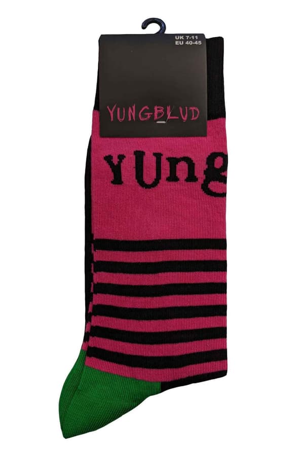 Yungblud Socks Logo and Stripes Official Unisex Black Ankle (UK SIZE 7 - 11) UK Size 7-11