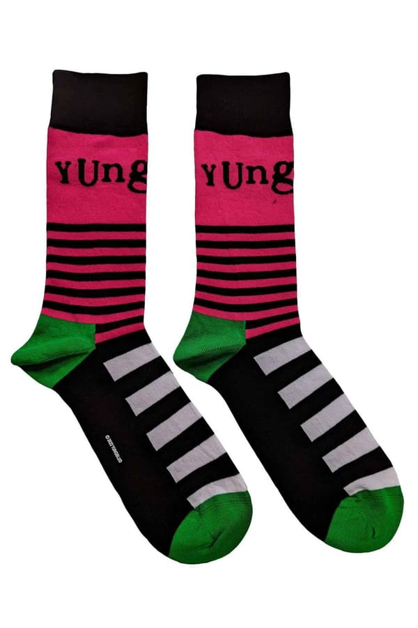 Yungblud Socks Logo and Stripes Official Unisex Black Ankle (UK SIZE 7 - 11) UK Size 7-11