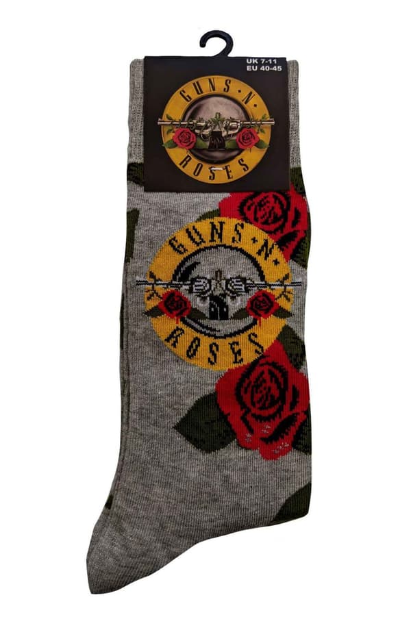 Guns N' Roses Socks Bullet Roses Official Unisex Grey Ankle (UK SIZE 7 - 11) UK Size 7-11