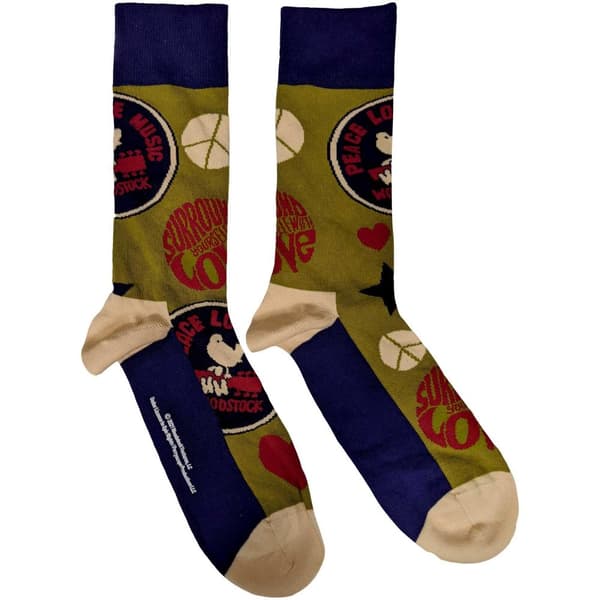 Woodstock Unisex Adult Peace - Love - Music Ankle Socks Green/Navy/Cream 7 UK-11 UK
