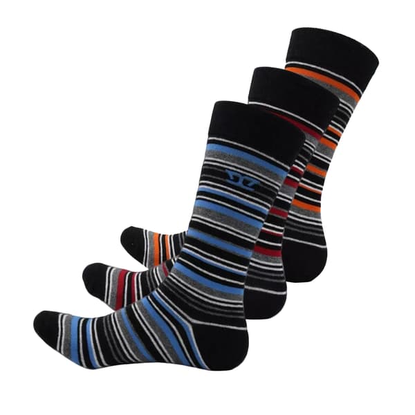 Duke Mens D555 Roxton Striped Socks (Pack of 3) Red/Orange/Blue 11 UK-13 UK
