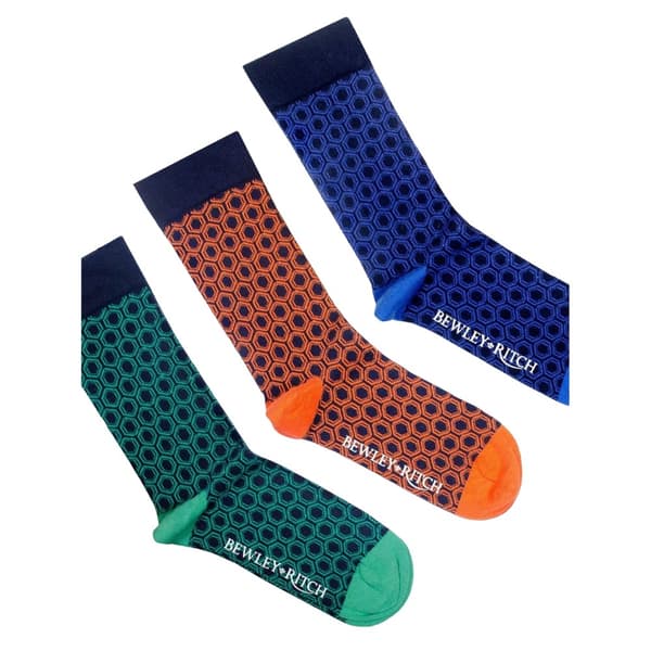 Bewley & Ritch Hinlop geometriske ankelstrømper til herrer (pakke med 3) Green/Orange/Blue 6 UK-11 UK