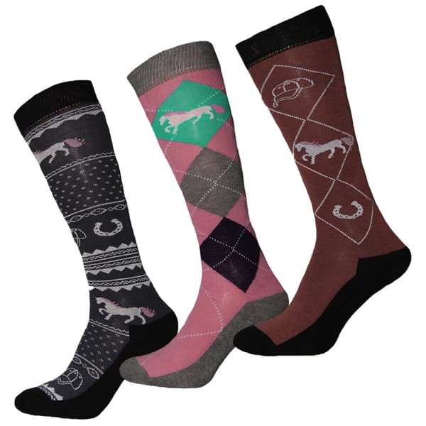 Simply Essentials Strumpor för kvinnor och damer för ridning (3 st) Charcoal/Pink/Brown UK 4-7