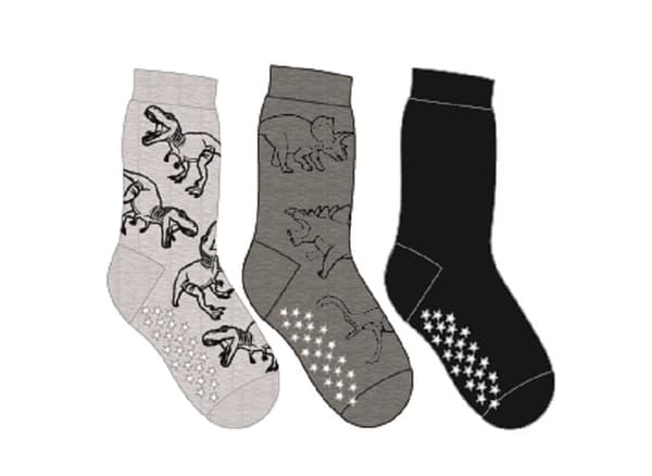 3-pak Anti-skrid strømper Dinosaurie 22/24