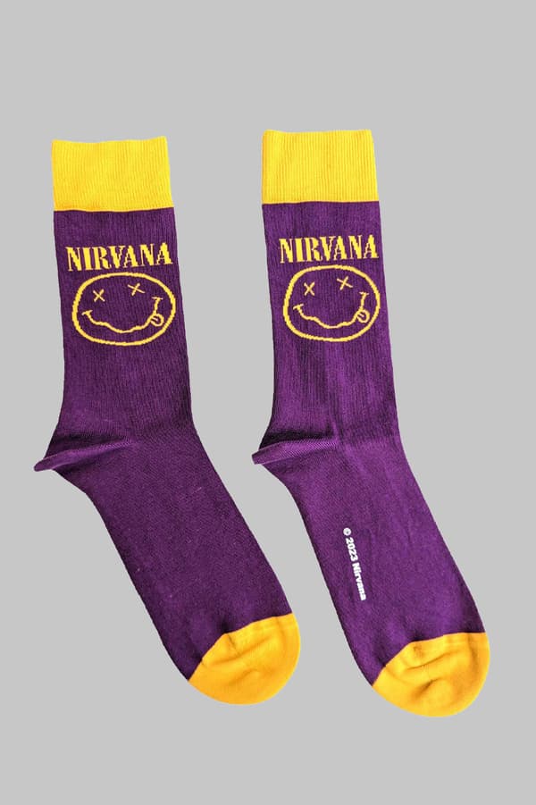 Nirvana Ankle Socks Yellow Smile Official Mens Purple (UK SIZE 7 - 11) UK Size 7-11