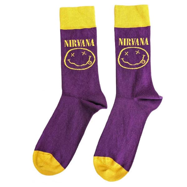 Nirvana Ankle Socks Yellow Smile Official Mens Purple (UK SIZE 7 - 11) UK Size 7-11