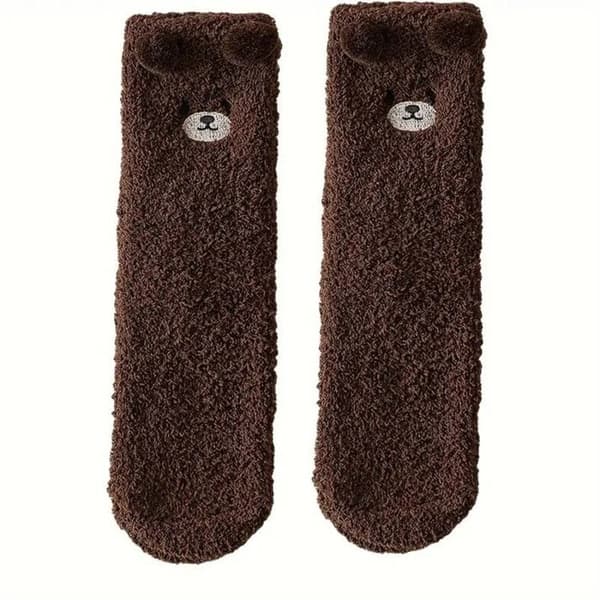 SHOP-STORY - STRAXAR BRUN: Par Cocooning Teddy Bearstrumpor: Mjukhet för dina fötter - One Size - Brun