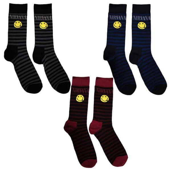 Nirvana Grunge Smile Stripes Ankle Socks Boxed Set UK Size 7-11