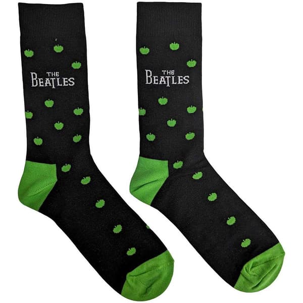 The Beatles Unisex Adult Drop T Logo & Apple Socks Black/Green 6 UK-11 UK