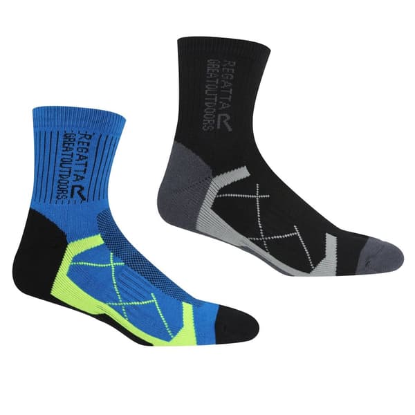 Regatta Mens Active Outdoor Socks (Pack of 2) Black/Hawaiian Blue 9 UK-12 UK