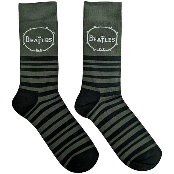 The Beatles Unisex Adult Drum & Stripes Socks Green/Black/White 6 UK-11 UK