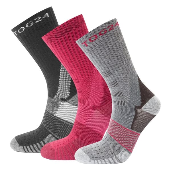 TOG24 Womens/Ladies Wels Trekking Socks (Pack of 3) Black/Magenta Pink/Dark Grey Marl 6 UK-8 UK