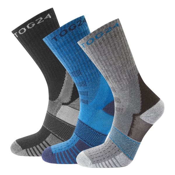 TOG24 Mens Wels Trekking Socks (Pack of 3) Black/Peacock Blue/Dark Grey Marl 6 UK-8 UK