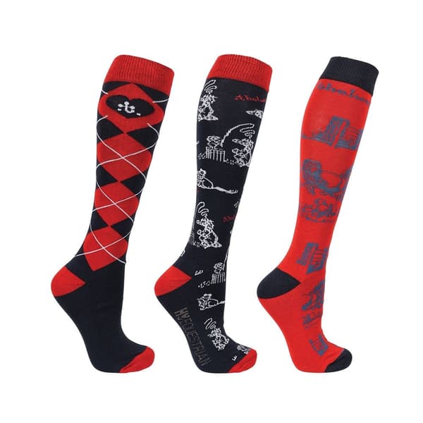 Thelwell Childrens/Kids Practice Makes Perfect Socks (Pack of 3) Red/Navy 8 UK Child-12 UK Child