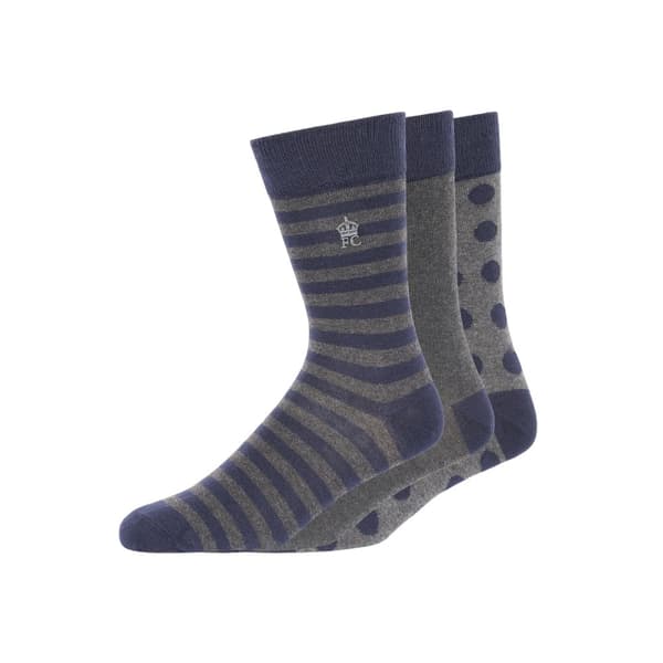 French Connection Unisex Adult Dot And Stripe Socks (Pack of 3) Marine/Charcoal 7 UK-11 UK