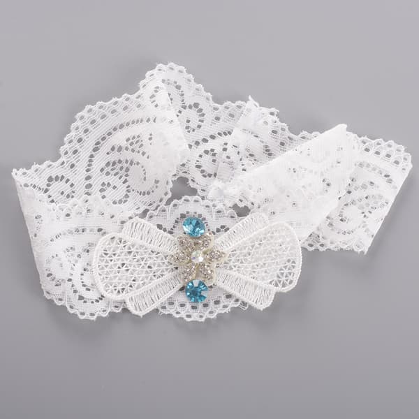 INF Blonde strømpebånd, blå Rhinestone sløjfe Blonde benvarmere 0