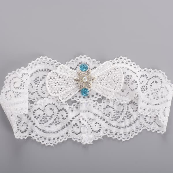 INF Blonde strømpebånd, blå Rhinestone sløjfe Blonde benvarmere 0