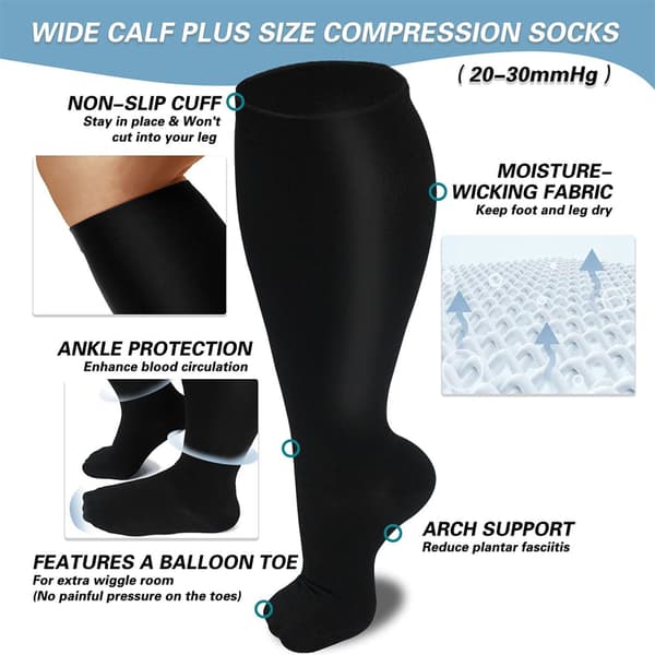 INF Plus Size kompressionsstrumpor - Black Flat Knit