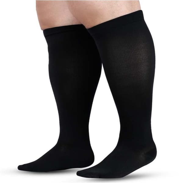 Plus Size kompressionsstrømper - sort flad strik