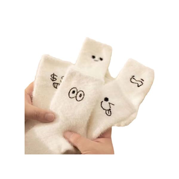 INF 5 Par Pack Fuzzy Socks - Söta Emoji Slipper Socks - Blandade mönster