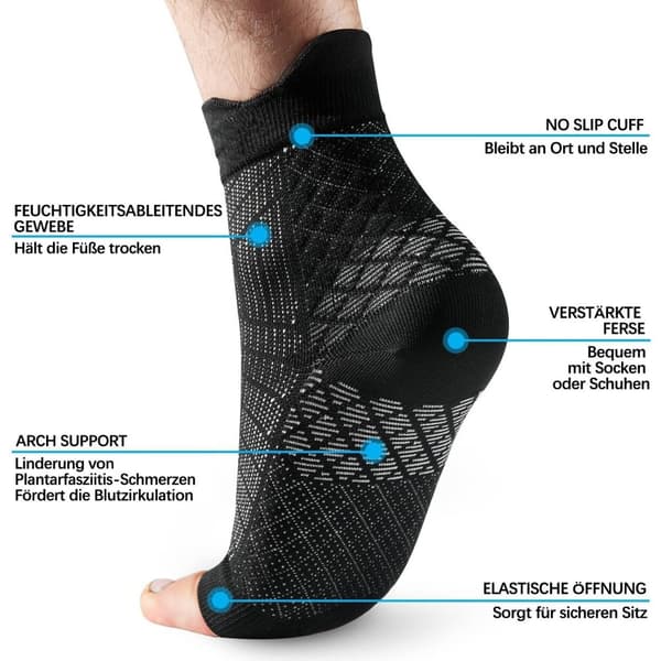 2-par Kompressionsstrumpor, Ankelstöd, Nylon, Andningsbara, Plantarfasciit, Halkfria