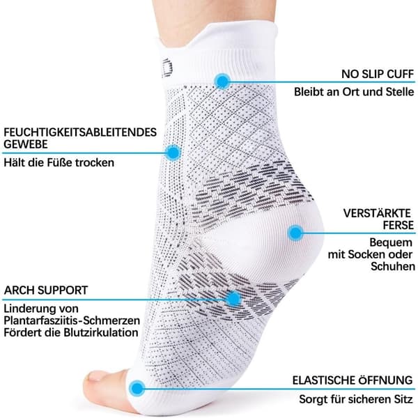 2-Par Kompressionsstrømper, Ankelstøtte, Nylon, Åndbar, Plantar Fasciitis, Skridsikker