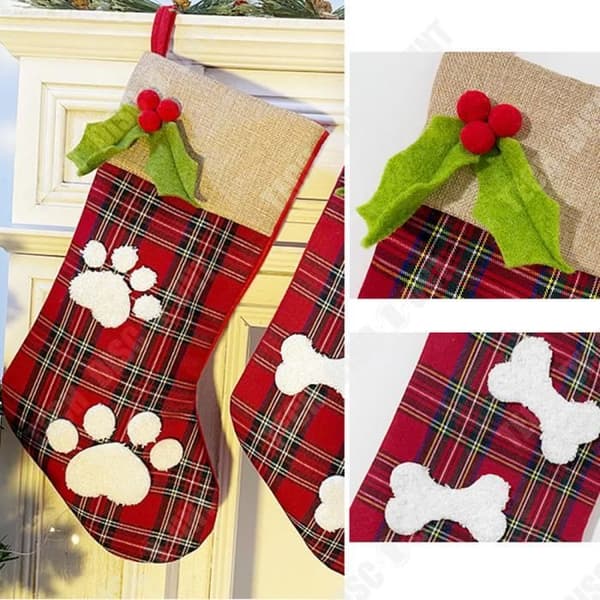 TD® julstrumpor 47cm*25cm 2st rött och grönt rutmönster Stickat tyg tecknat mönster Lämplig för juldekoration