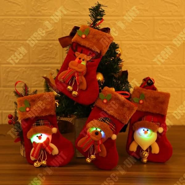 TD® Julstrumpa Godispåsar 14*21cm 4st Med LED-ljus Julklappspåsar Lämpliga för juldekoration