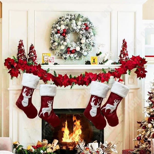 TD® Röda julstrumpor broderi presentficka väska dekoration festlighet träd present röd broderi Julstrumpa Jultillbehör