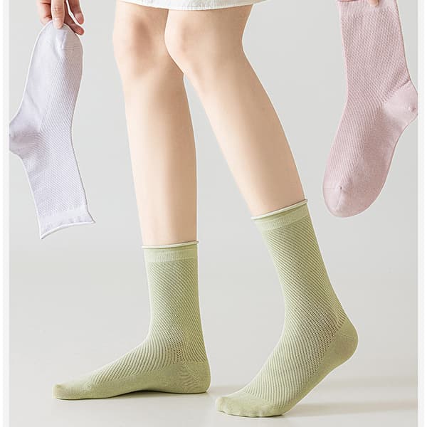 INF 7 par damstrumpor i bomull - vit, benvit, beige, grön, rosa, ljuslila, svart