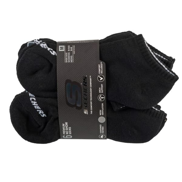 Skechers 6pk Unisex 1/2 Terry Crew Socks S118209-BLK, Unisex, Strumpor, Svart Black 35-38