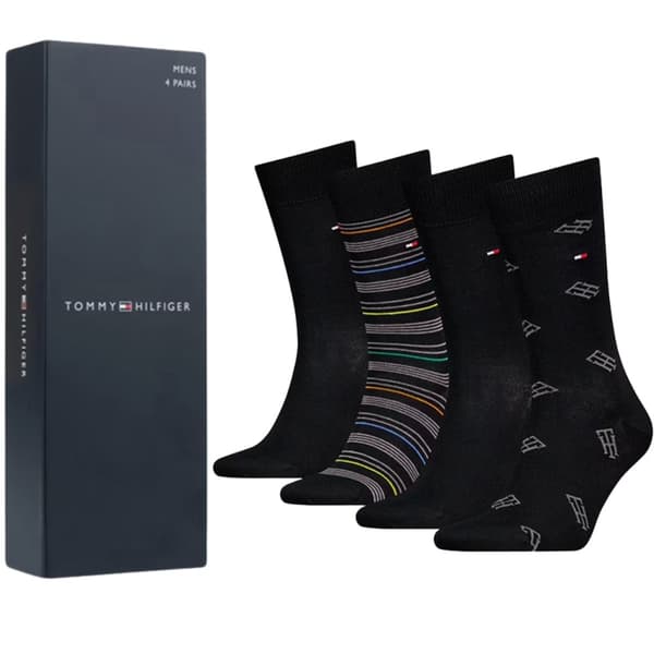 TOMMY HILFIGER Strumpor Svarta 4-PACK STRUMPOPPOR PRESENTSET PRESENTASK storlek 39-42