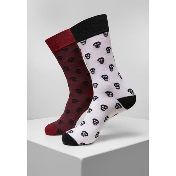 Strumpor - Urban Classics - Dödskalle Allover - Bordeaux/Vit - Unisex - 2 stycken