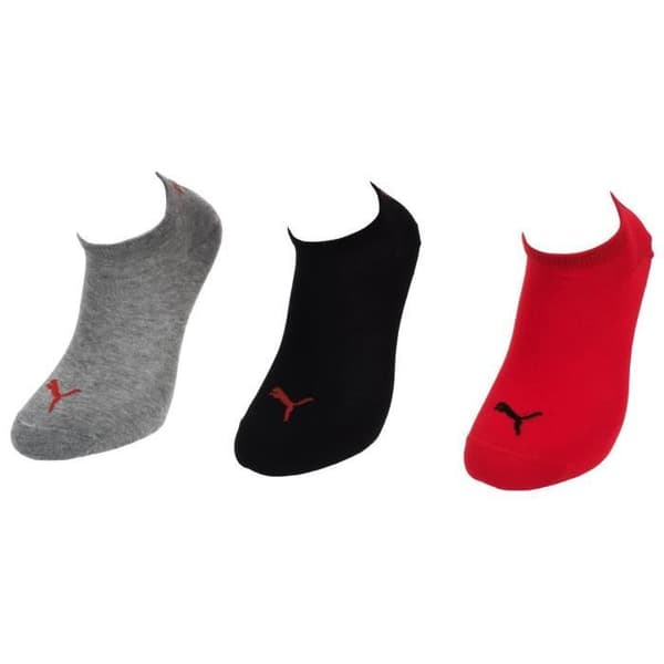 Osynliga strumpor - Puma - Tunn röd/nyr/grå - 3 par - Broderad logo - Optimal komfort