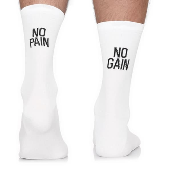 Hvid Todo Cycling Pro Åndbare Cykelsokker Med Påskriften No Pain No Gain Termoaktiv, Cykling, Landevej 39-42