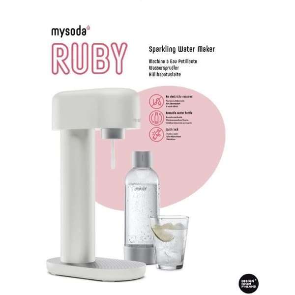 MYSODA Sodamaskin Ruby White, 1 flaska 0,5L, 1 flaska 1L, 1 CO2-cylinder