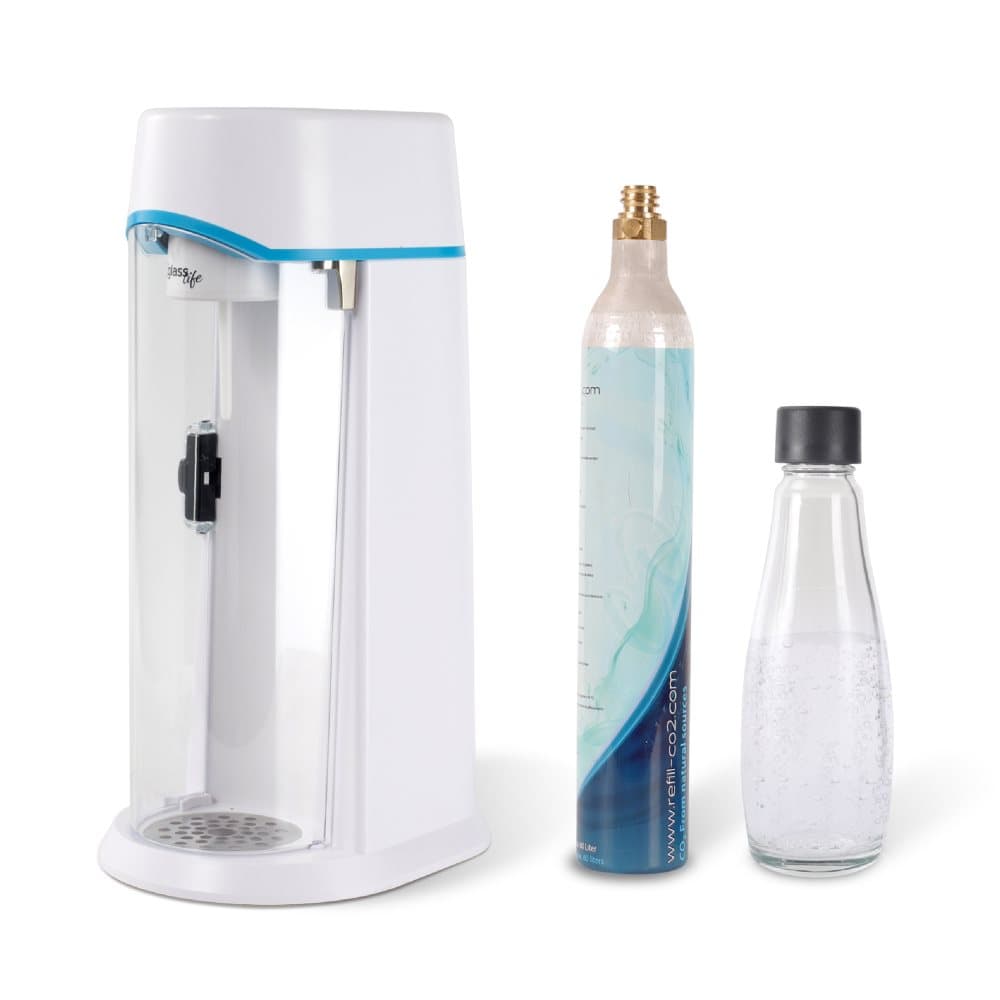 Zoomyo vattenbubbla med glasflaska i snygg karaffdesign, lämplig för stora 1,2 liters CO2-cylindrar, inklusive glaskaraff &0,6 l CO2-cylinder